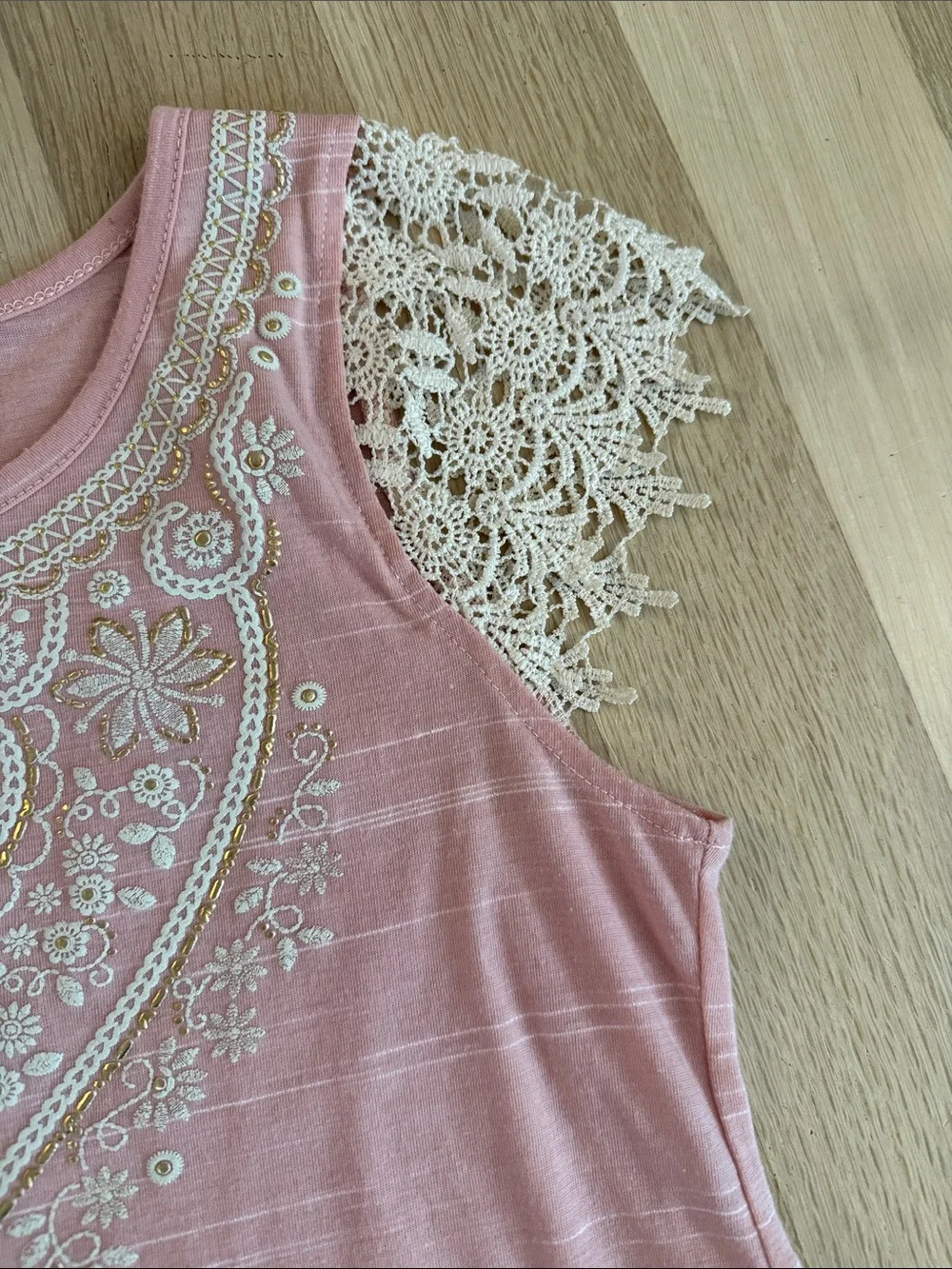 Girls Pink Lace-Sleeve Top with Embroidered Heart Motif